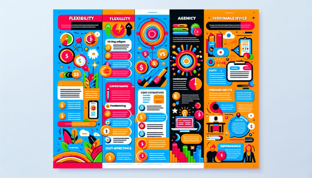 An infographic comparing the benefits of hiring a freelance web designer versus an agency.