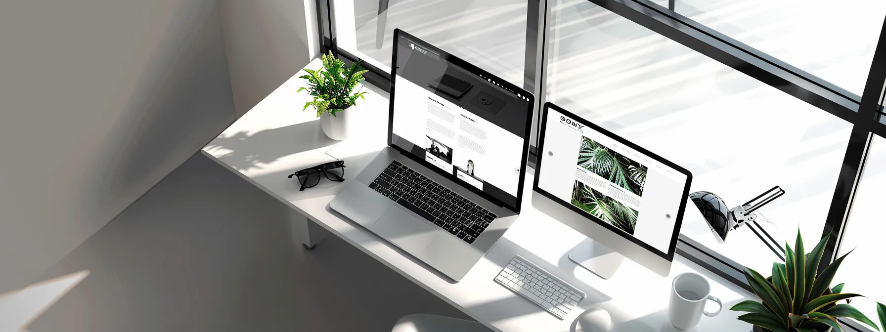 a sleek and modern website design displayed on both a mobile phone and a desktop computer, showcasing a seamless transition and consistent user experience across different devices.